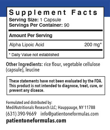 Patient One Alpha Lipoic Acid | 200 mg, 90 vegetable capsules