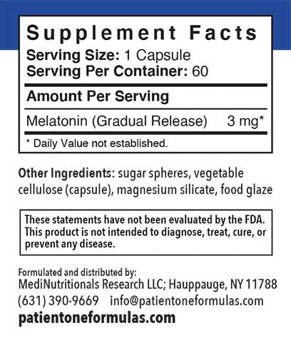 Patient One Melatonin | 3mg Gradual Release 60 vegetable capsules