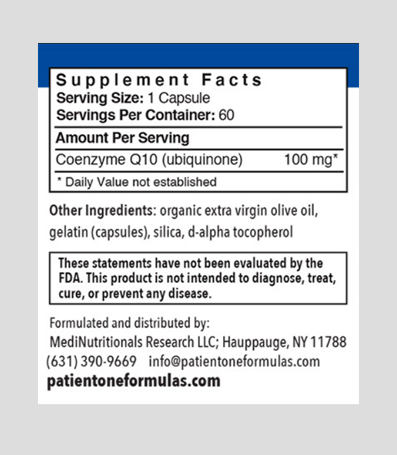 Patient One Coenzyme Q10 | 100 mg, 60 gelatin capsules