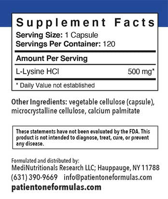 Patient One L-Lysine | 500mg, 120 vegetable capsules