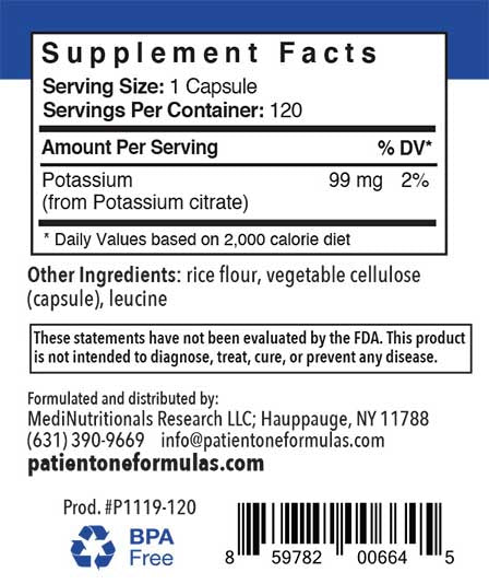 Patient One Potassium | 99mg, 120 vegetable capsules