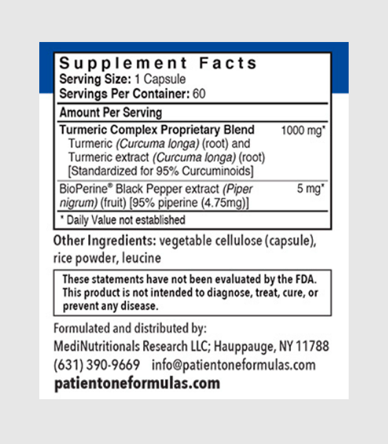 Patient One Turmeric | 1000mg, 60 vegetable capsules