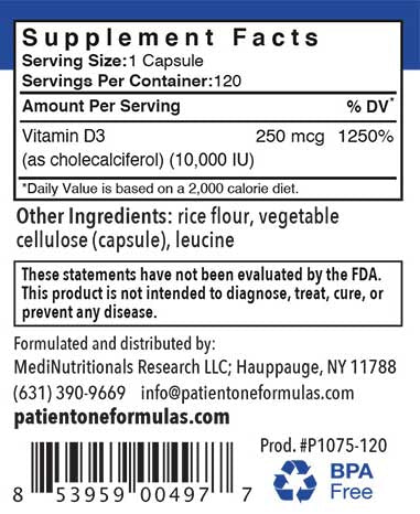 Patient One Vitamina D3 10.000 UI | 120 vegetable capsules