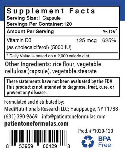 Patient One Vitamina D3 5.000 UI | 120 vegetable capsules